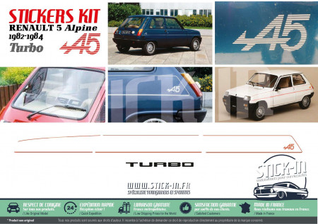 Kit Completo Decalcomanie Adesivi Renault 5 Alpine Turbo A5 1982 1983 1984