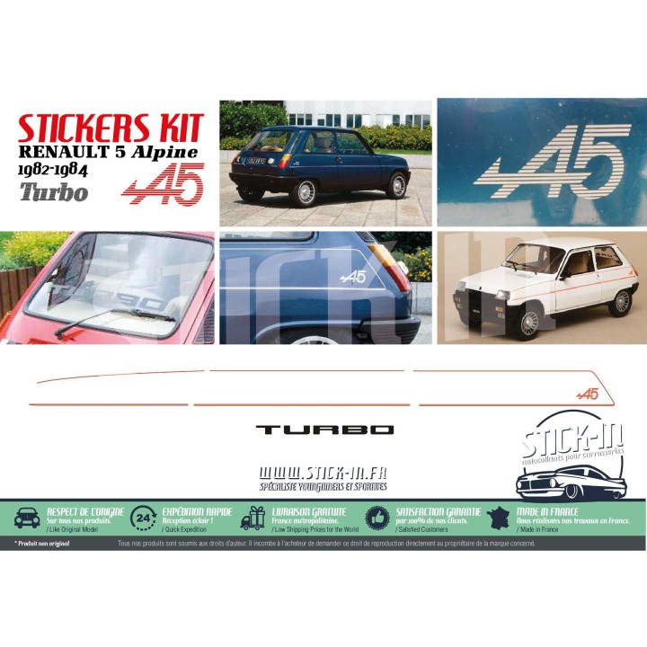 Komplettes Aufkleber-Set für Renault 5 Alpine Turbo A5 1982 1983 1984
