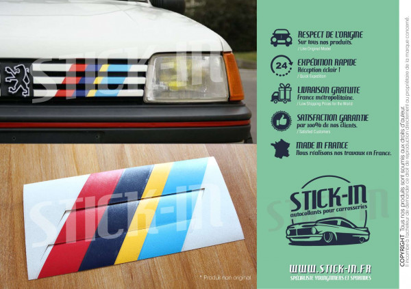 PTS-Kühlergrillaufkleber mit 3 Streifen für Peugeot 205, 309, 405 GTI Rallye