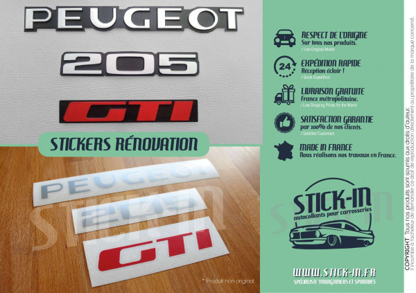 Renovation stickers Logos Badges Rear Monograms Peugeot 205 GTI decals