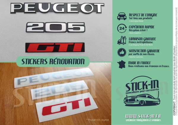 Renovation Logos Badges Monogrammes Rape Peugeot 205 GTI Autocollants Stickers