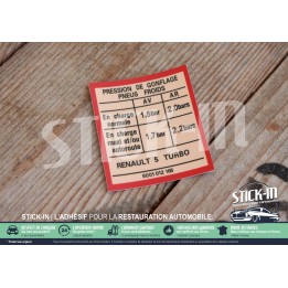 Renault 5 Turbo Cold Tire Pressure Sticker