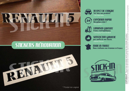 Renovation Monogramme Autocollant Sticker "Renault 5" GT Turbo Noir