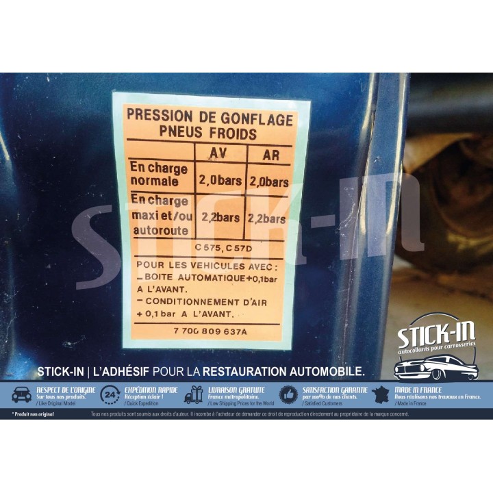 Pegatina de presión de neumáticos en frío para Renault Clio 16S 1991-1992